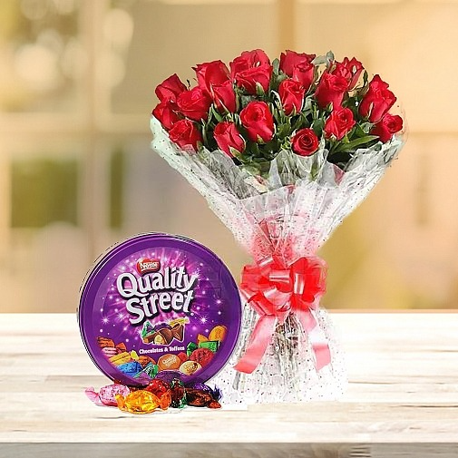 24 RED ROSES AND QUALITY STREET CHOCOLATE 240GRAMS