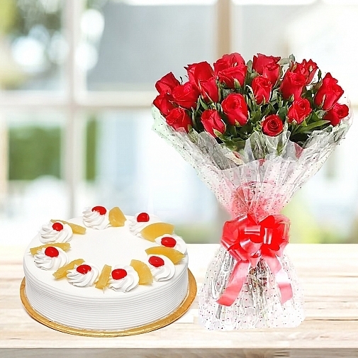 24 RED ROSES WITH 2LBS CAKE - ISLAMABAD HOTEL