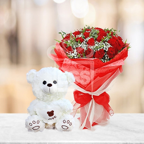 FLOWERS AND BEAR