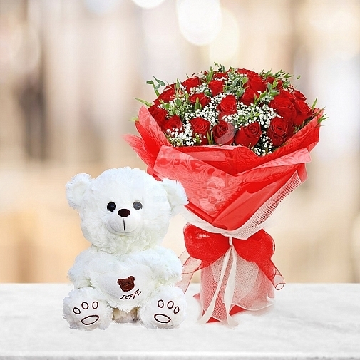 FLOWERS AND BEAR