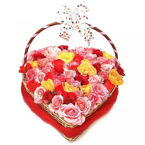 MIX ROSES HEART BASKET