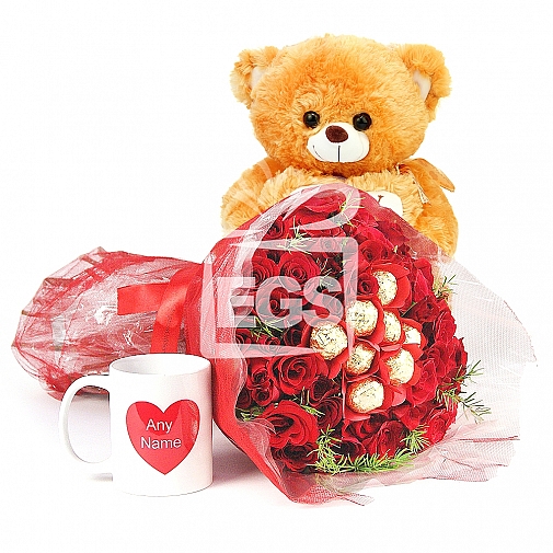 RED ROSE WITH CUDDLINGS SENTIMENTS